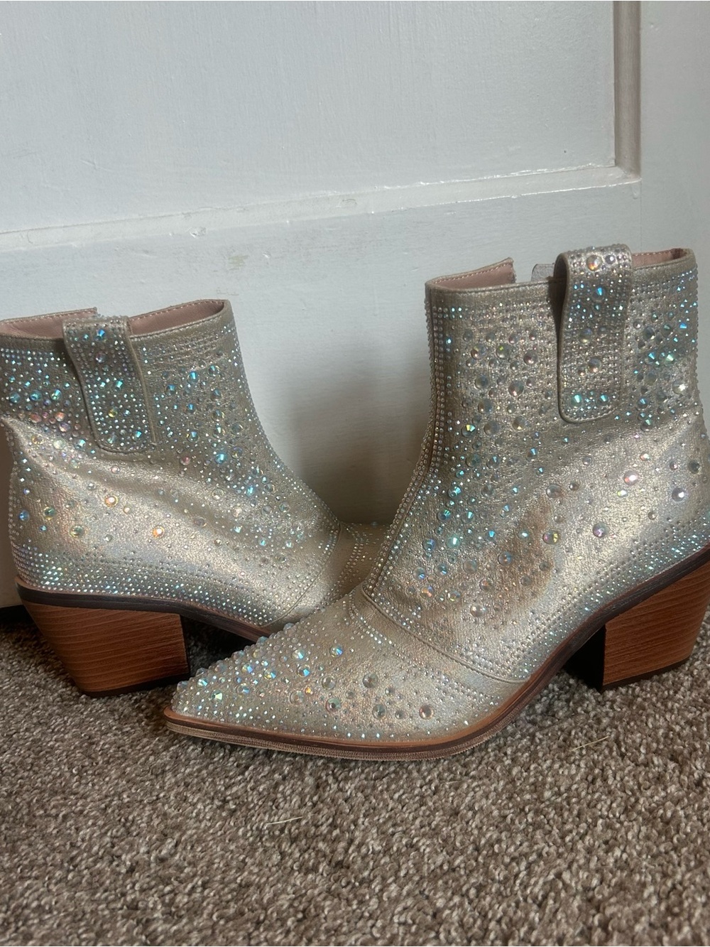 Amazon Metallic Rhinestone Ankle Boots - Silver